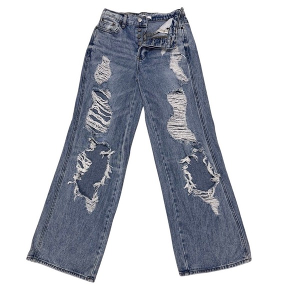 PacSun Denim - PacSun Baggy Jean Womens Size 25 Blue‎ Distressed Ripped High Waisted Wide Leg